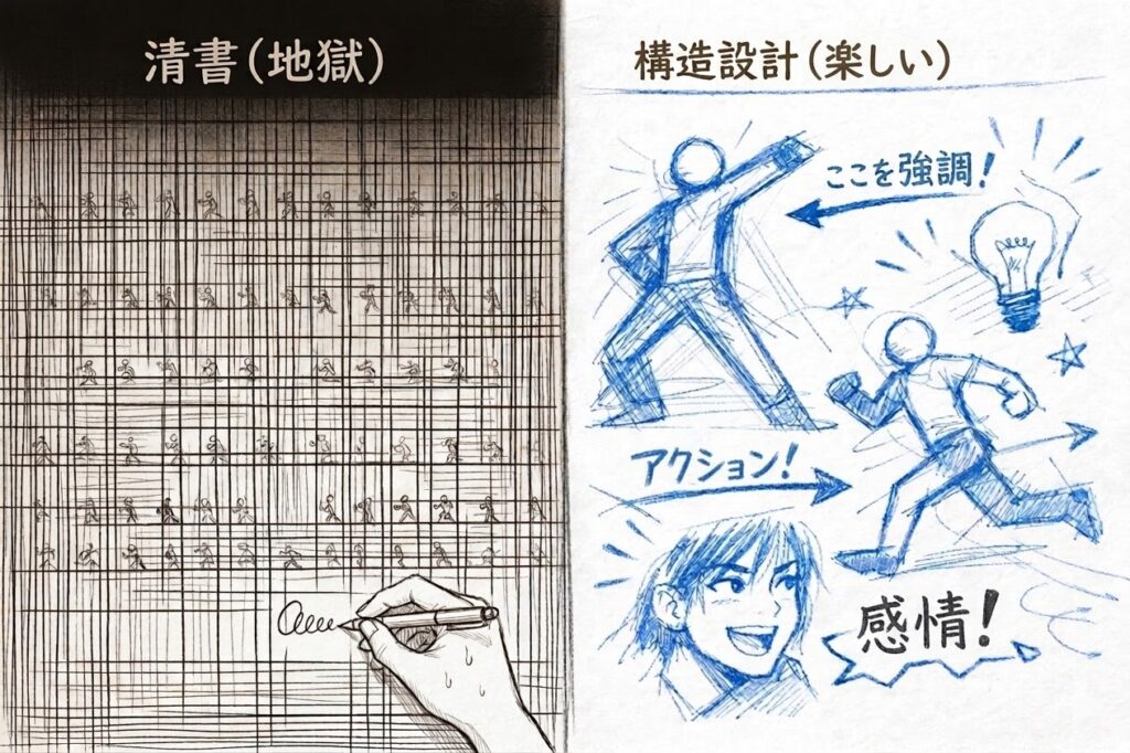 絵が上手く描けない悩み、清書と構造設計の比較