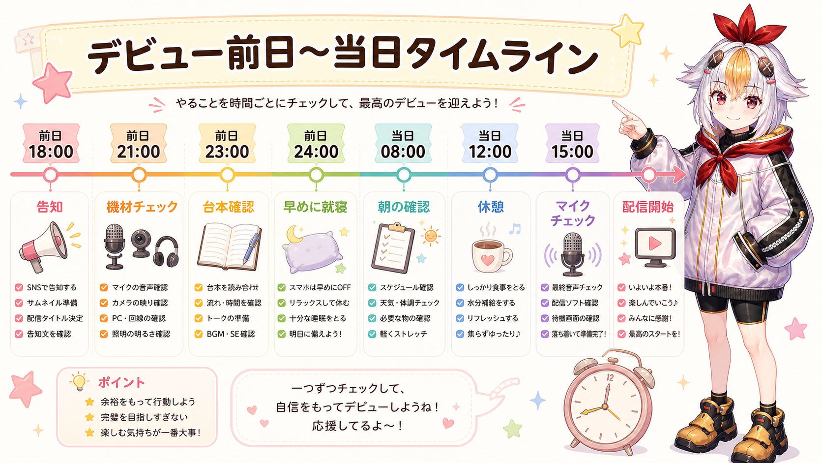 VTuberデビュー前日〜当日のタイムライン図解