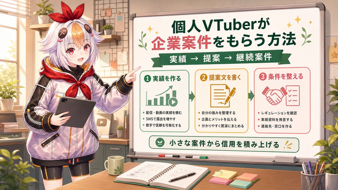 こっこちゃんが個人VTuberの企業案件ロードマップを説明しているヒーロー画像