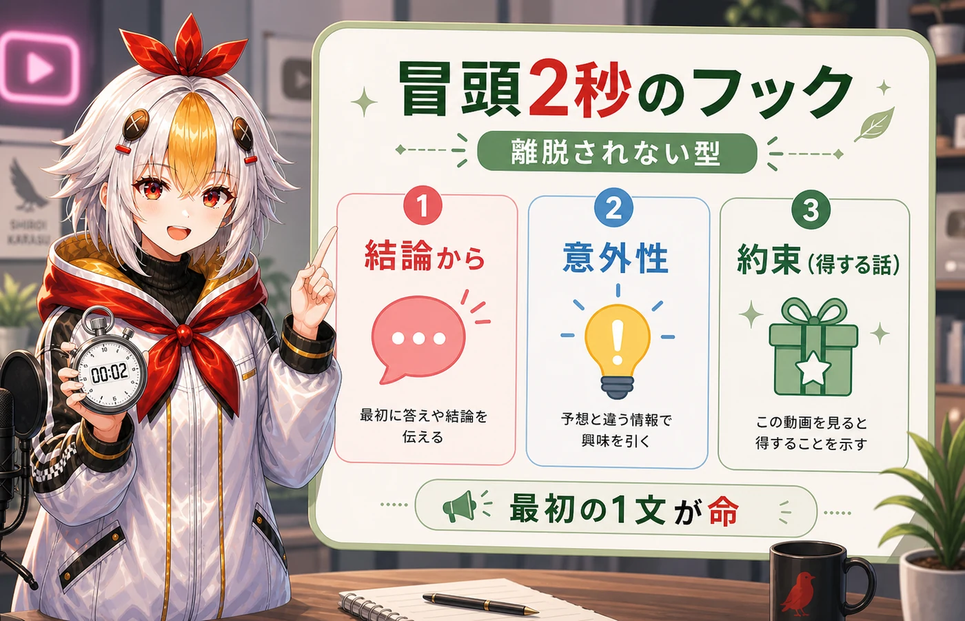 冒頭2秒のフック3つの型:結論から・意外性・約束
