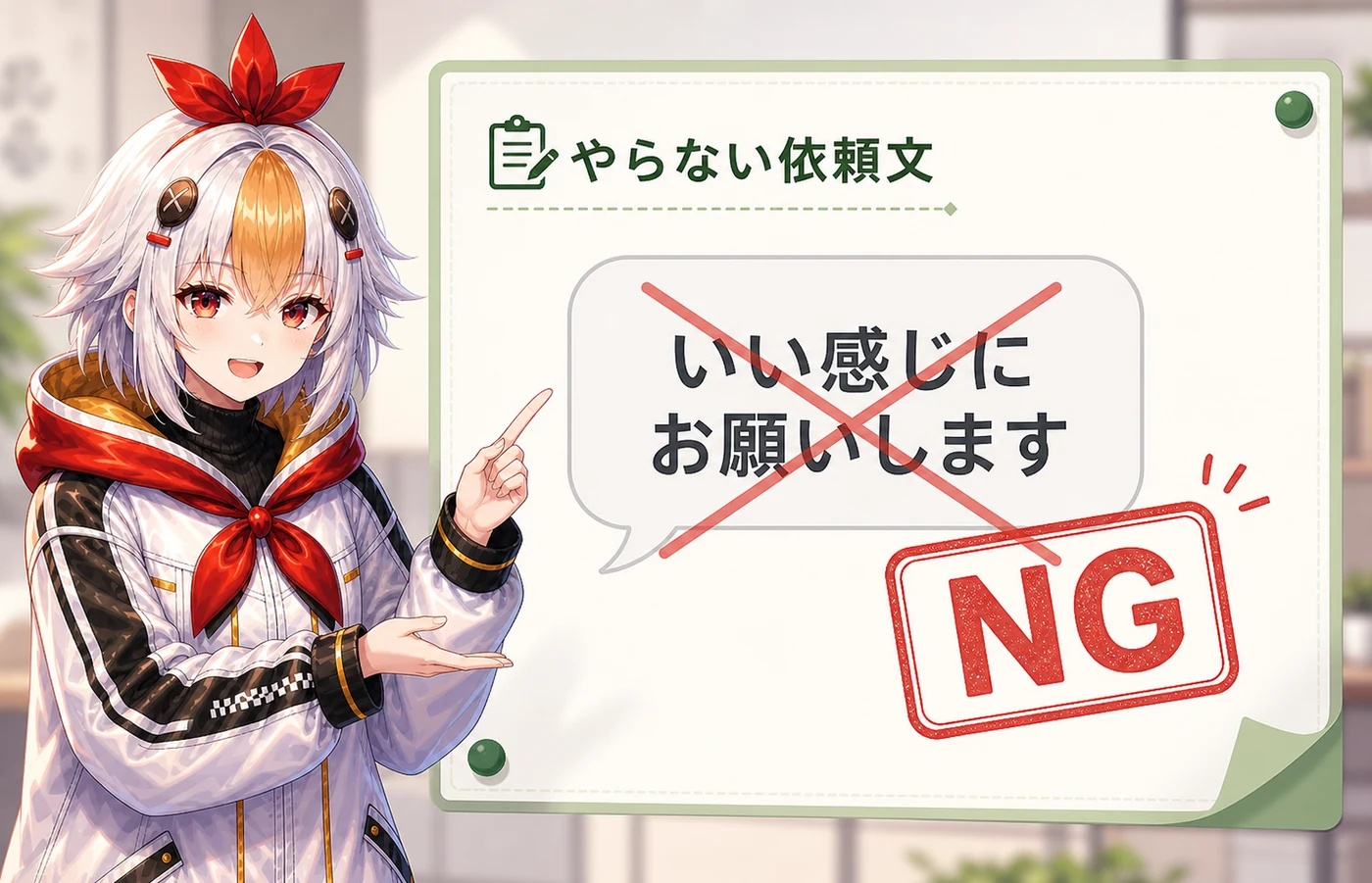 NGな依頼文の例（いい感じにお願いしますは避けよう）