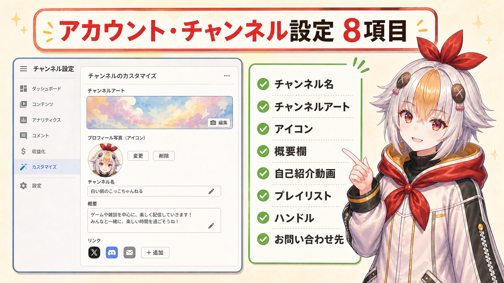 アカウント・チャンネル設定8項目