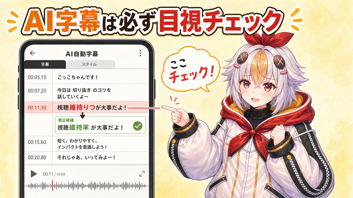 AI字幕は必ず目視チェック