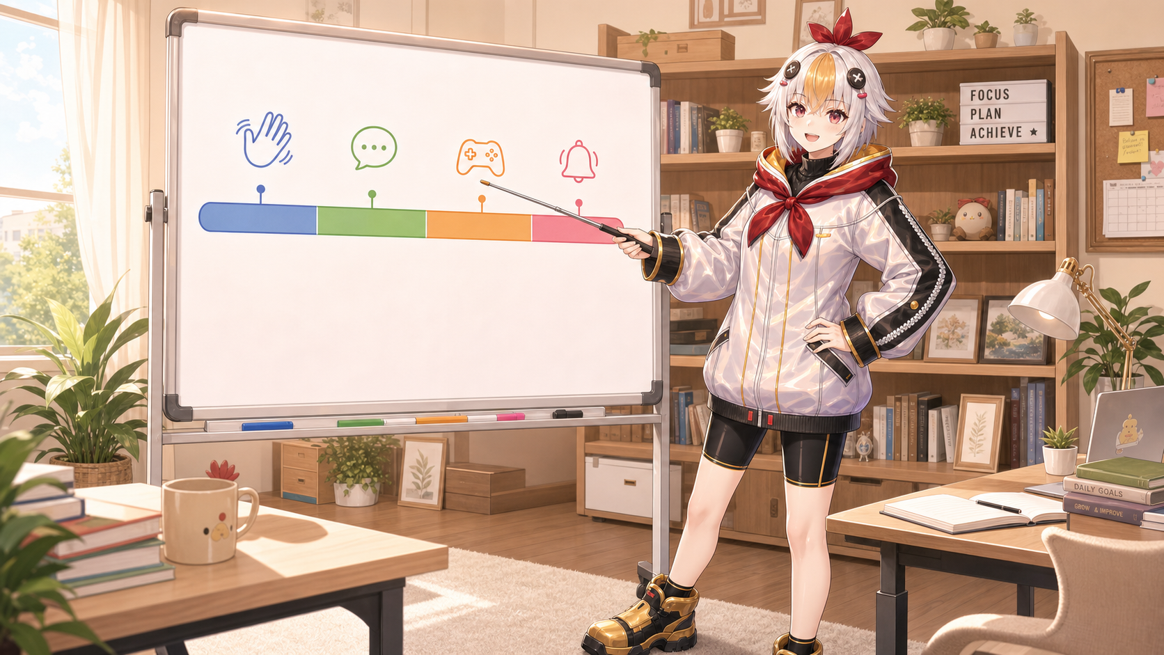 看板娘がVTuber初配信30分の流れを説明しているイラスト