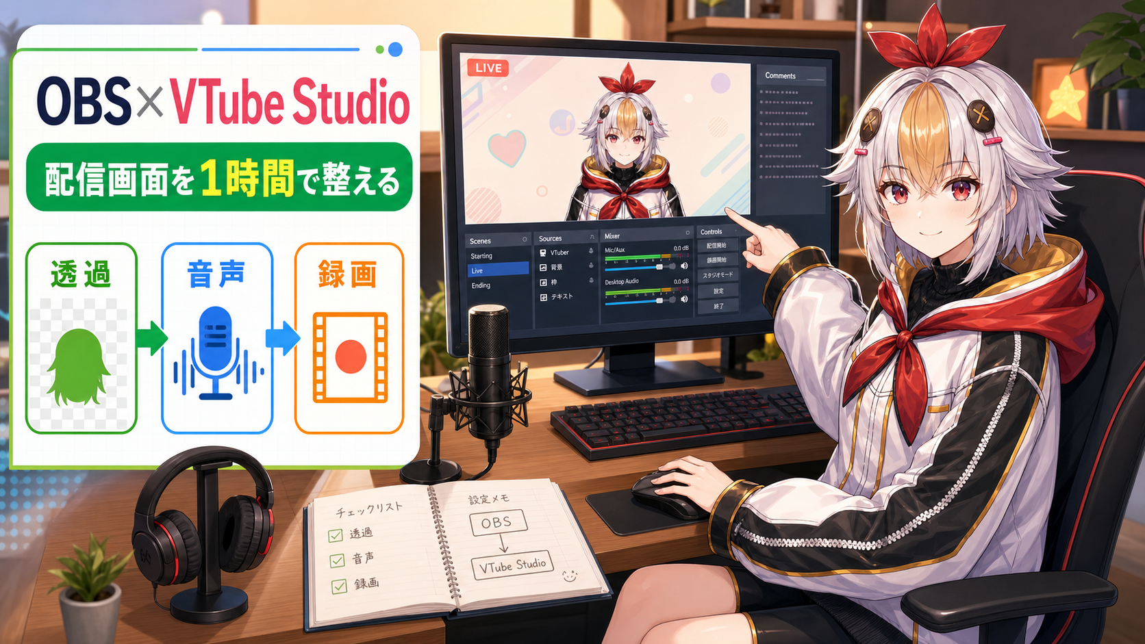 OBSとVTube Studioの設定をまとめた配信画面の全体像