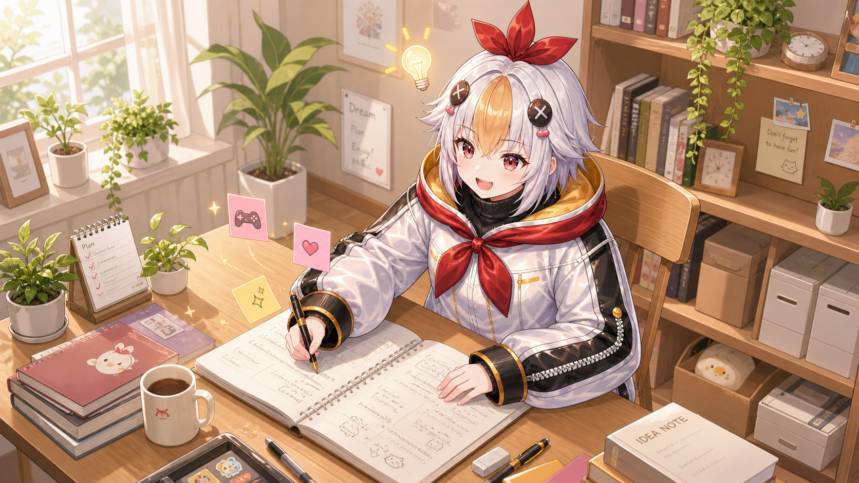 ノートにネタをストックするこっこちゃん