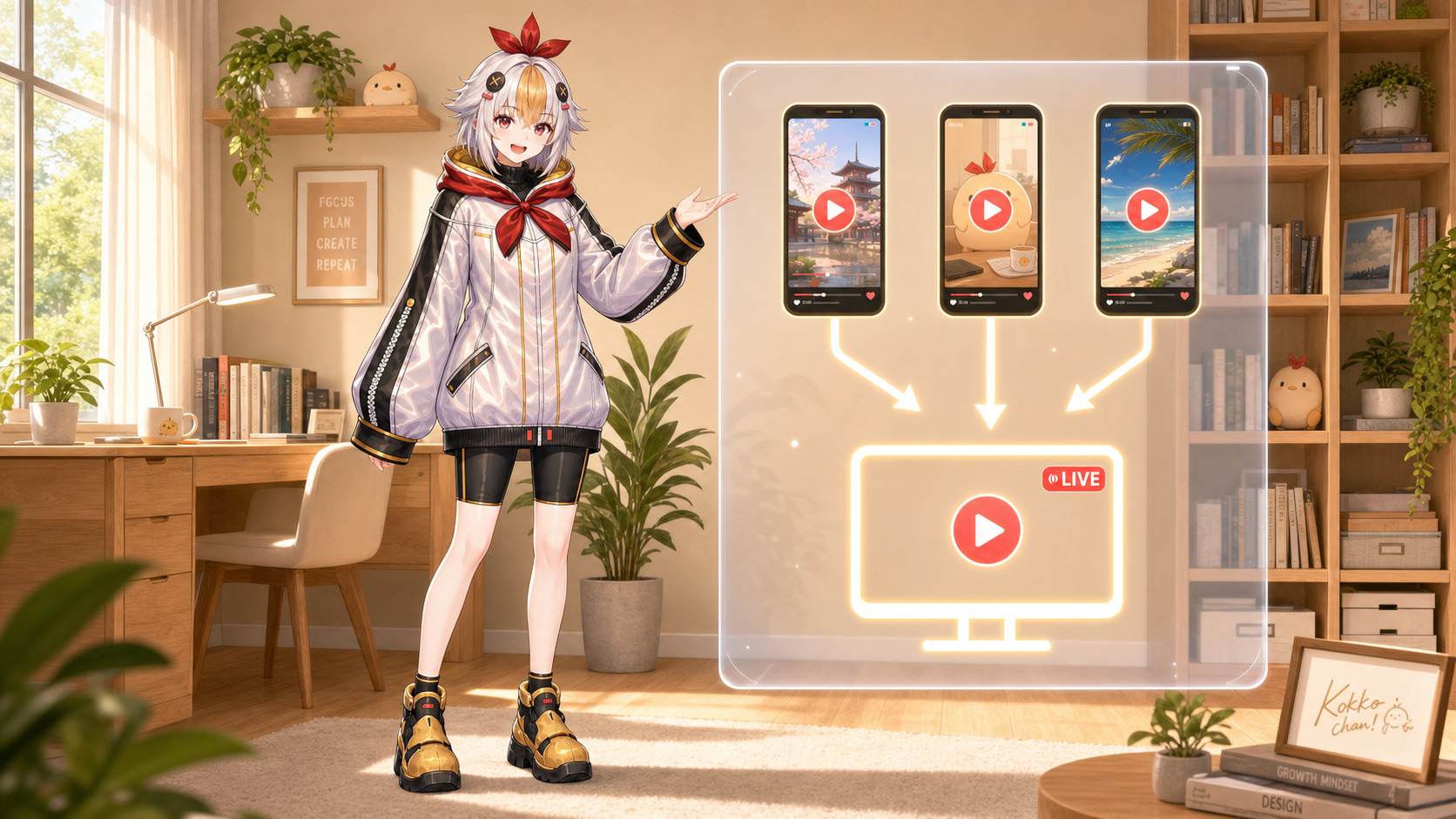 Shortsから配信へ視聴者が合流する導線のイラスト