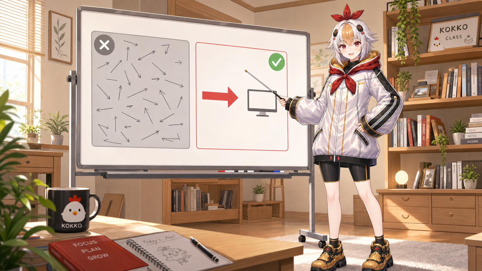 あちこち誘導する導線と1本に絞った導線の比較イラスト