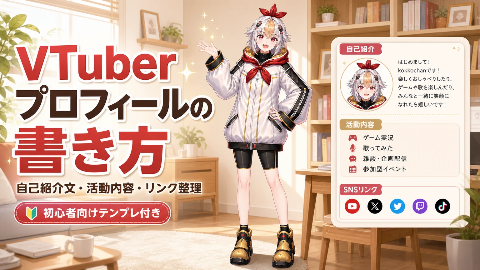 こっこちゃんがVTuberプロフィール作成を説明している挿絵