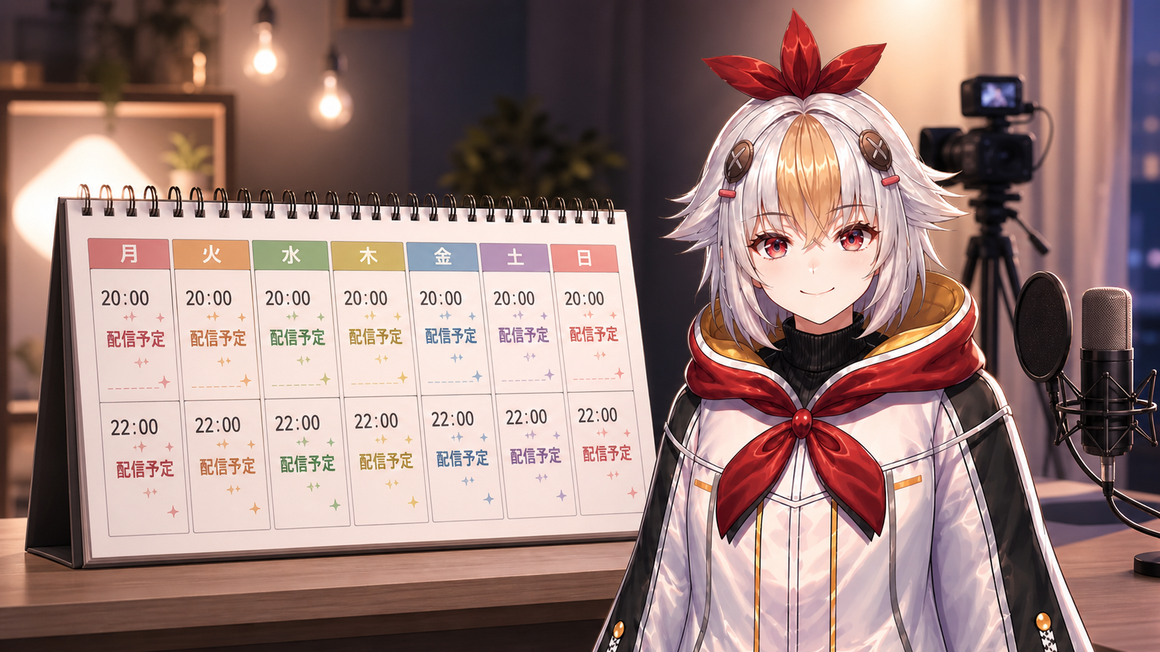 こっこちゃんがカレンダーに配信予定を書き入れている
