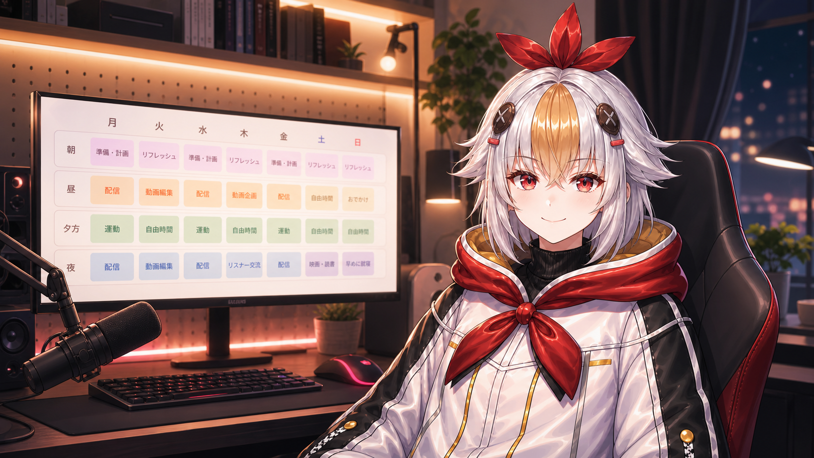VTuber配信スケジュール表 まとめ こっこちゃんが完成した予定表を掲げて笑顔