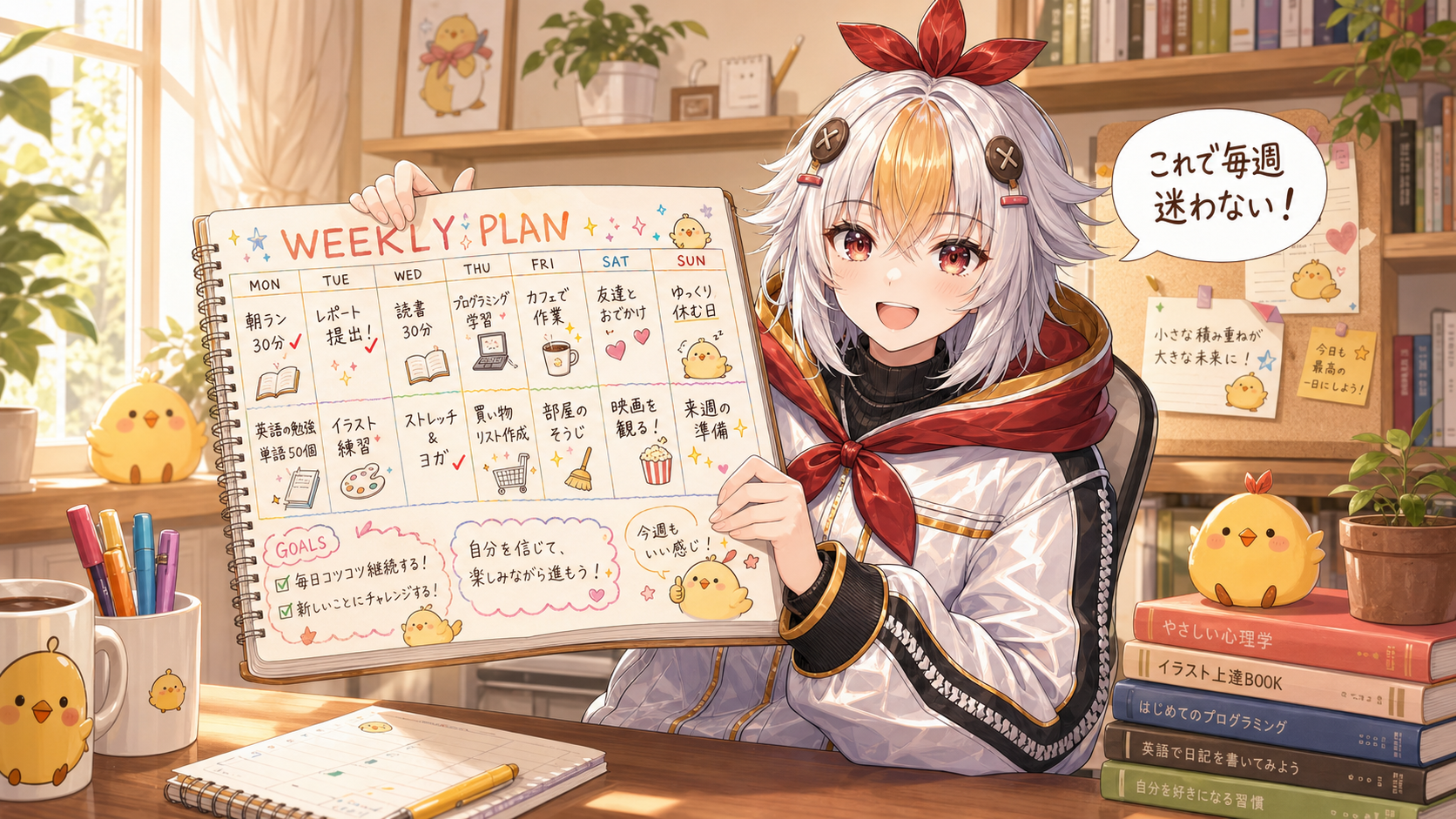 VTuber配信ネタ切れ対策まとめ こっこちゃんが企画ノートを掲げて笑顔