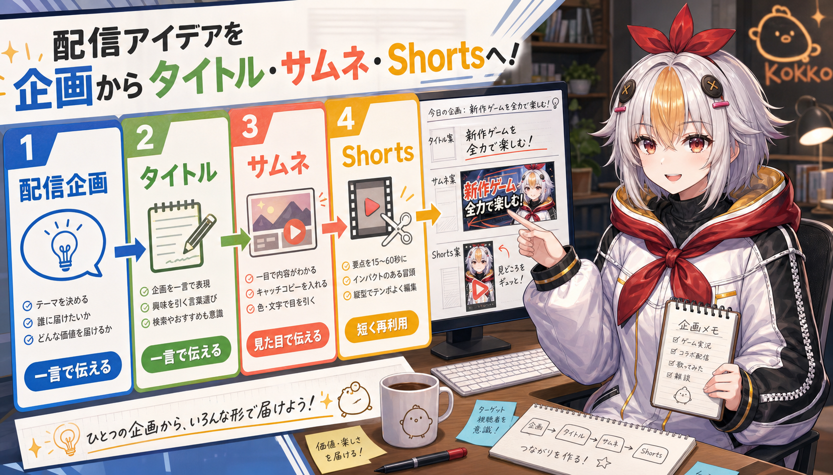 VTuber配信企画をタイトルサムネShortsへ再利用する流れ