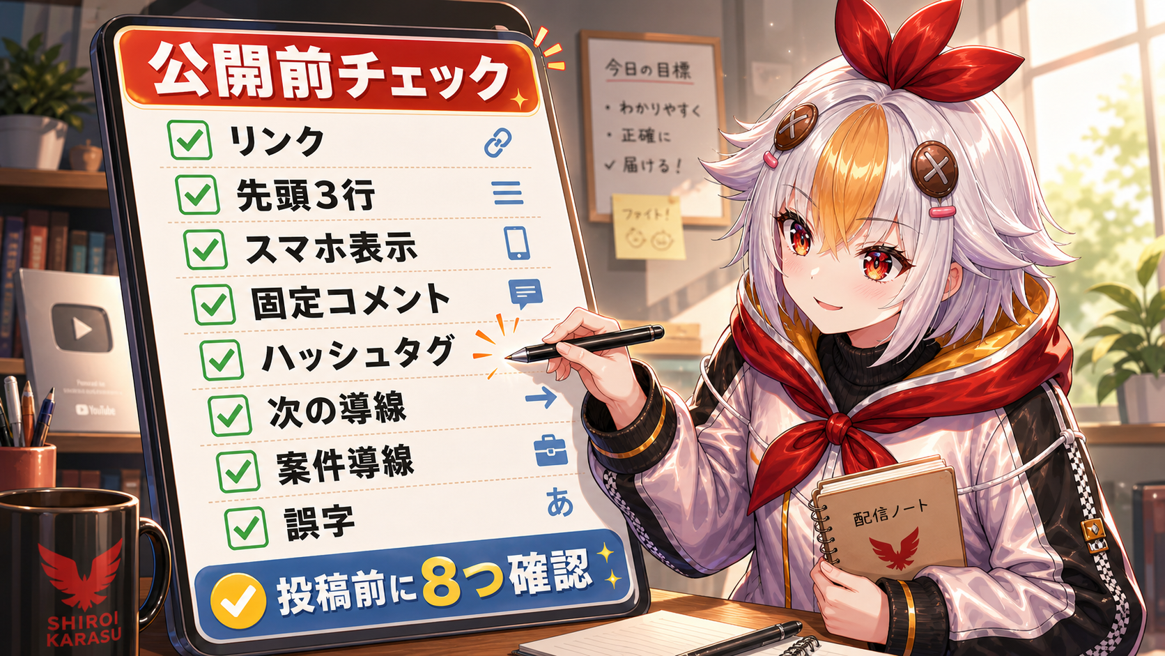 概要欄公開前の8項目チェックリストを確認する図解