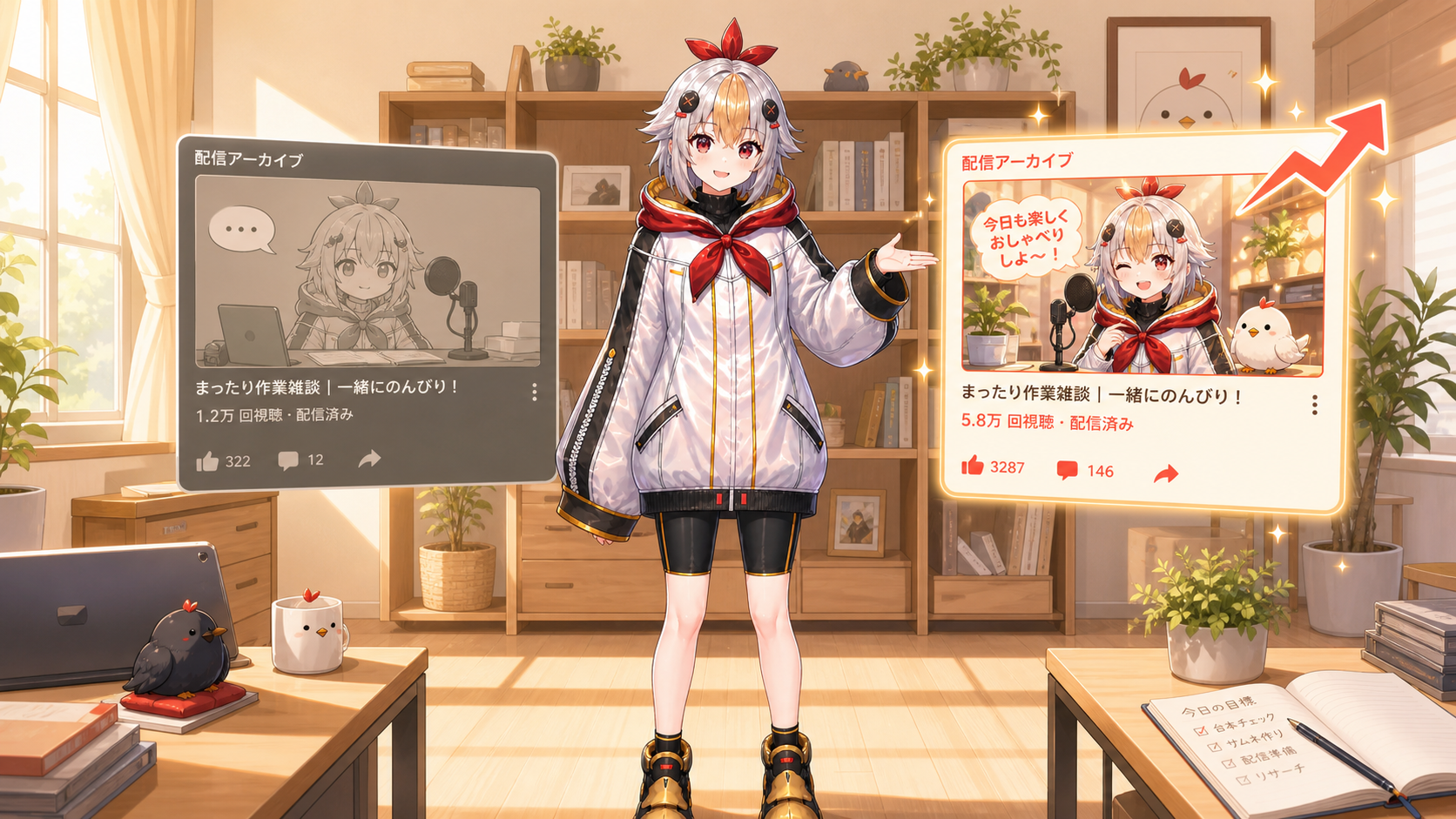 タイトル次第で配信アーカイブのクリック数が変わる比較を見せるこっこちゃん