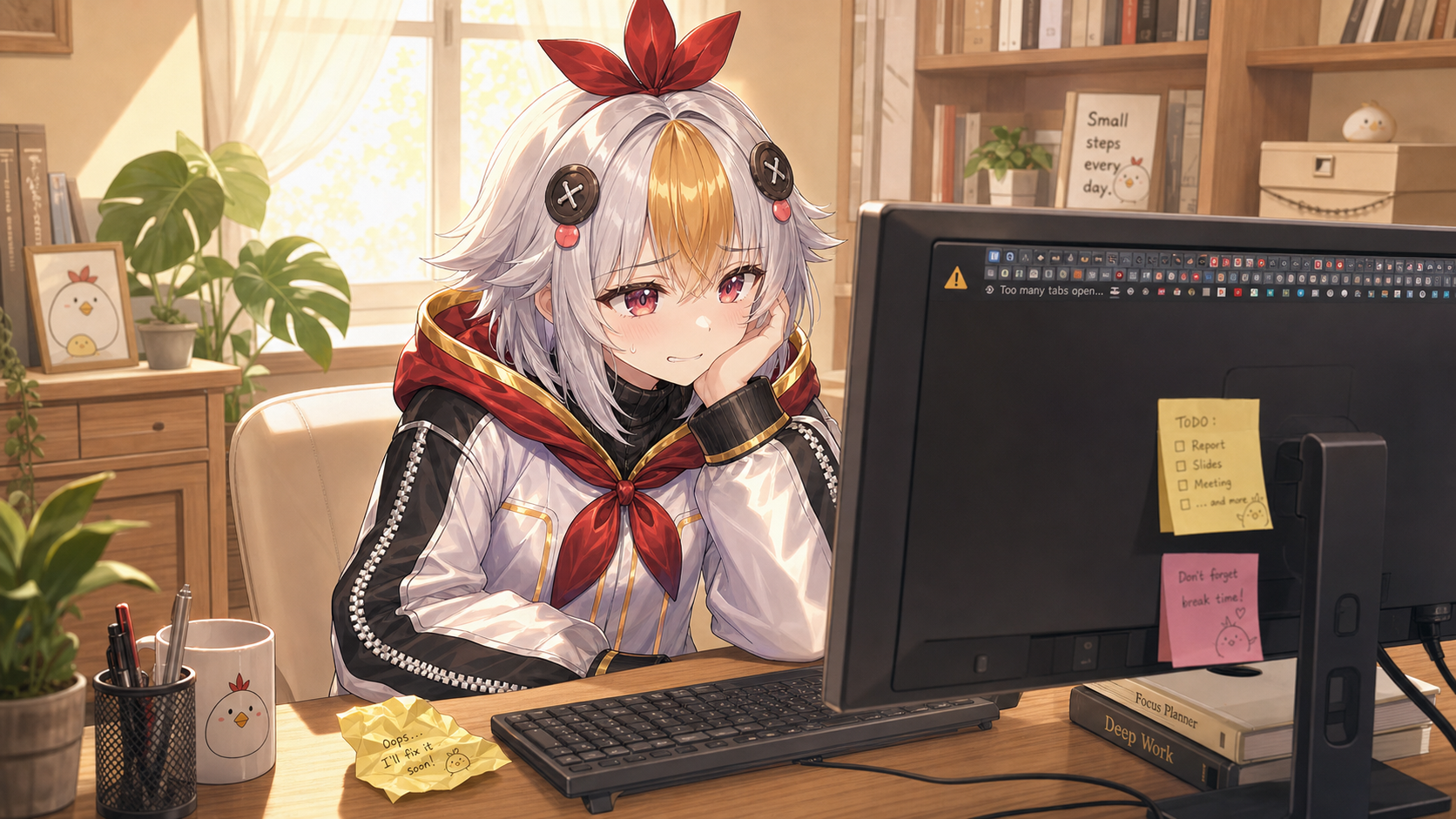 詰め込みすぎたNGタイトルを見て困った顔のこっこちゃん