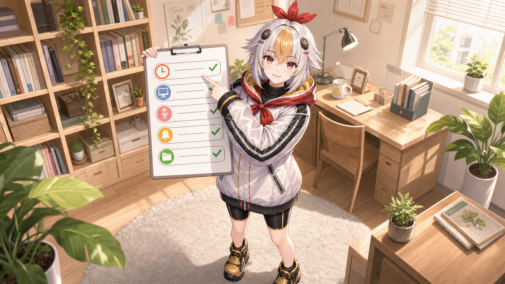 コラボ決定後に共有する項目のチェックリストを持つこっこちゃん