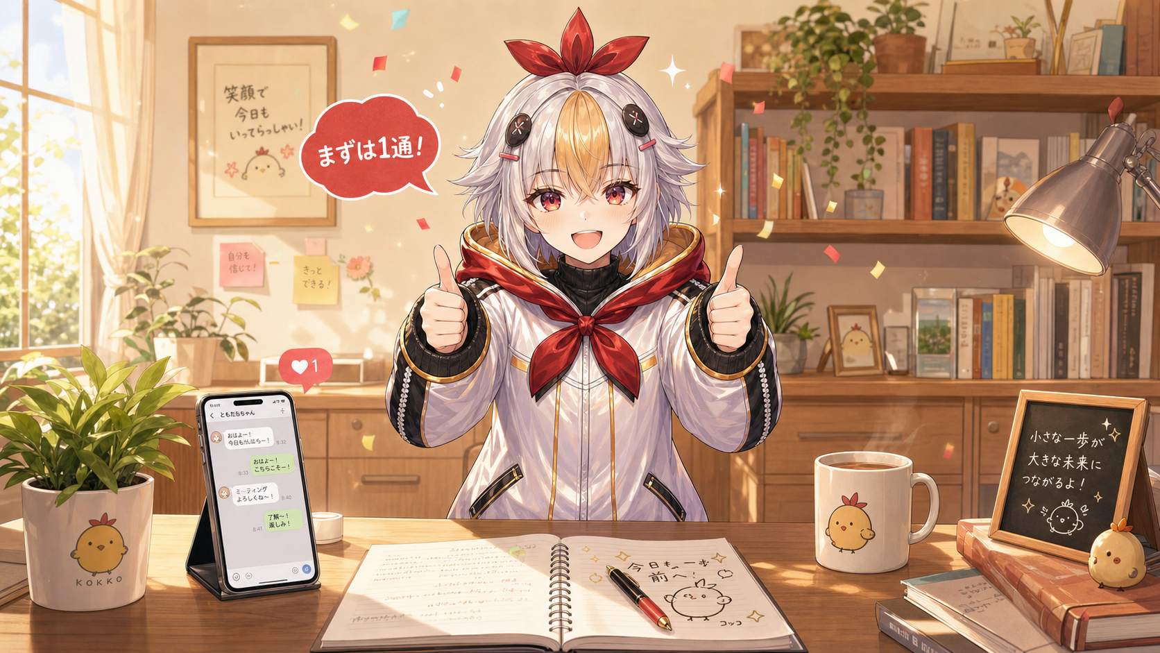 まずは1通送ってみようと励ますこっこちゃん