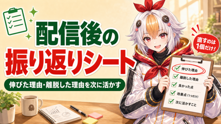 VTuber配信後の振り返りシート【2026年版】伸びた理由・離脱した理由を次回に活かすチェックリスト
