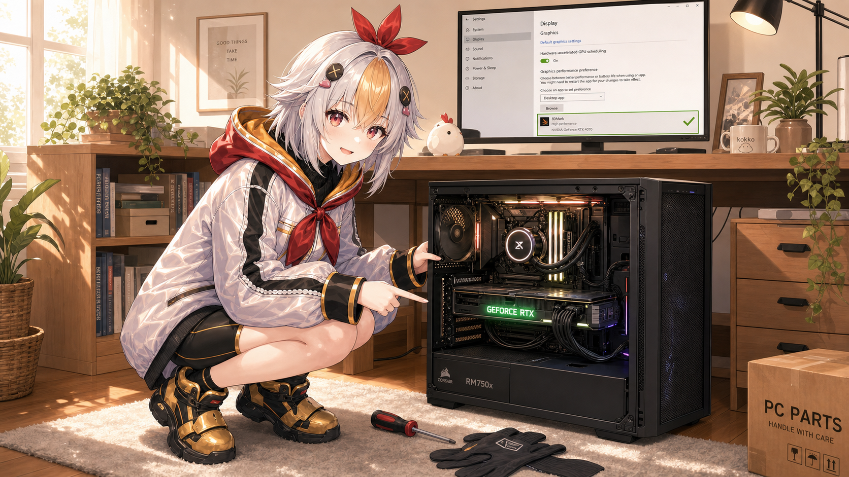 GPUアクセラレーションとVRAMの設定を見直すこっこちゃん