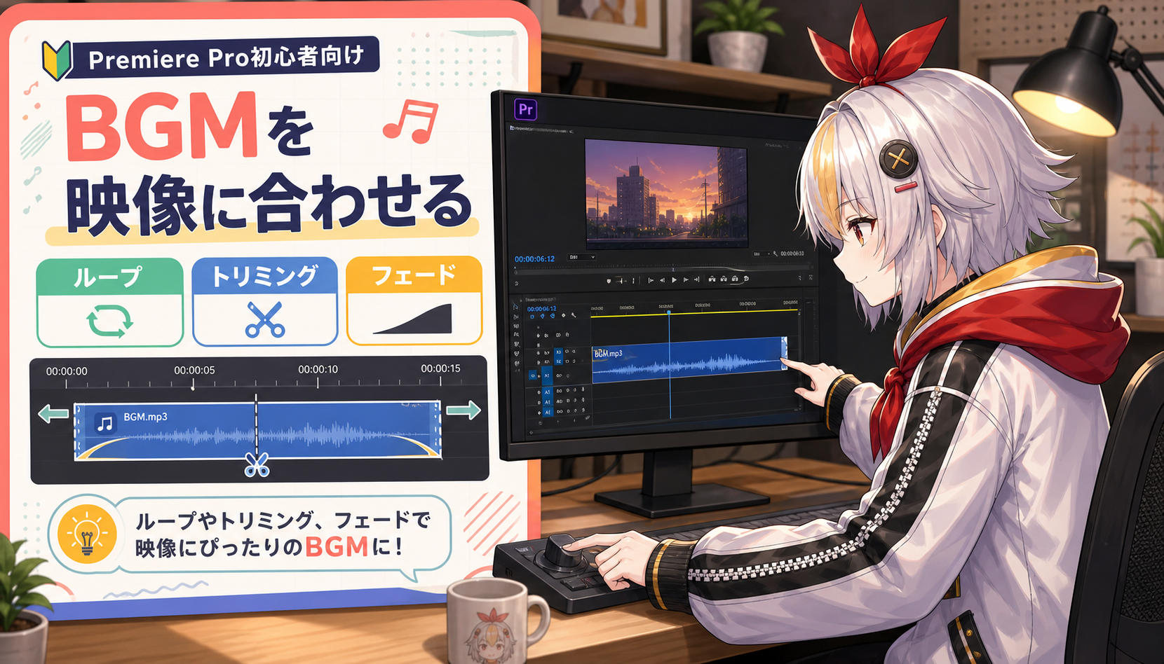 Premiere ProでBGMをループとトリミングとフェードで整える方法