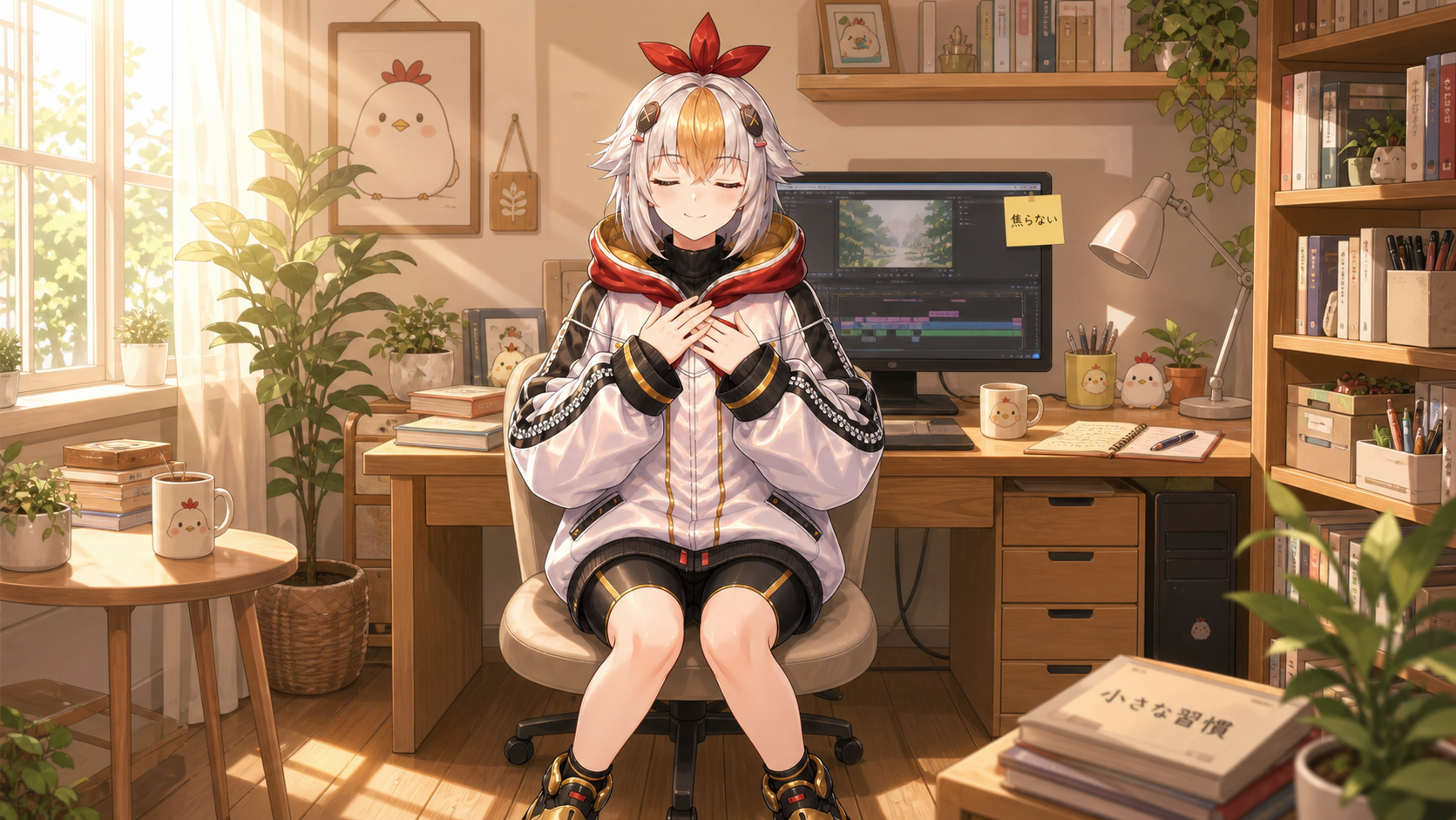 深呼吸して落ち着くこっこちゃん