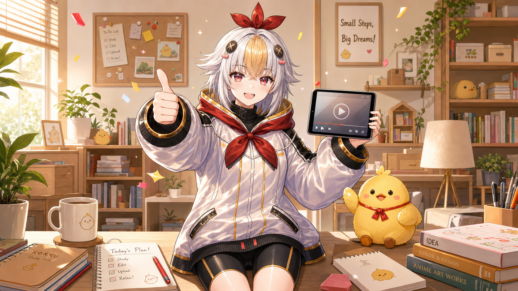 無事に復旧できて笑顔でサムズアップするこっこちゃん