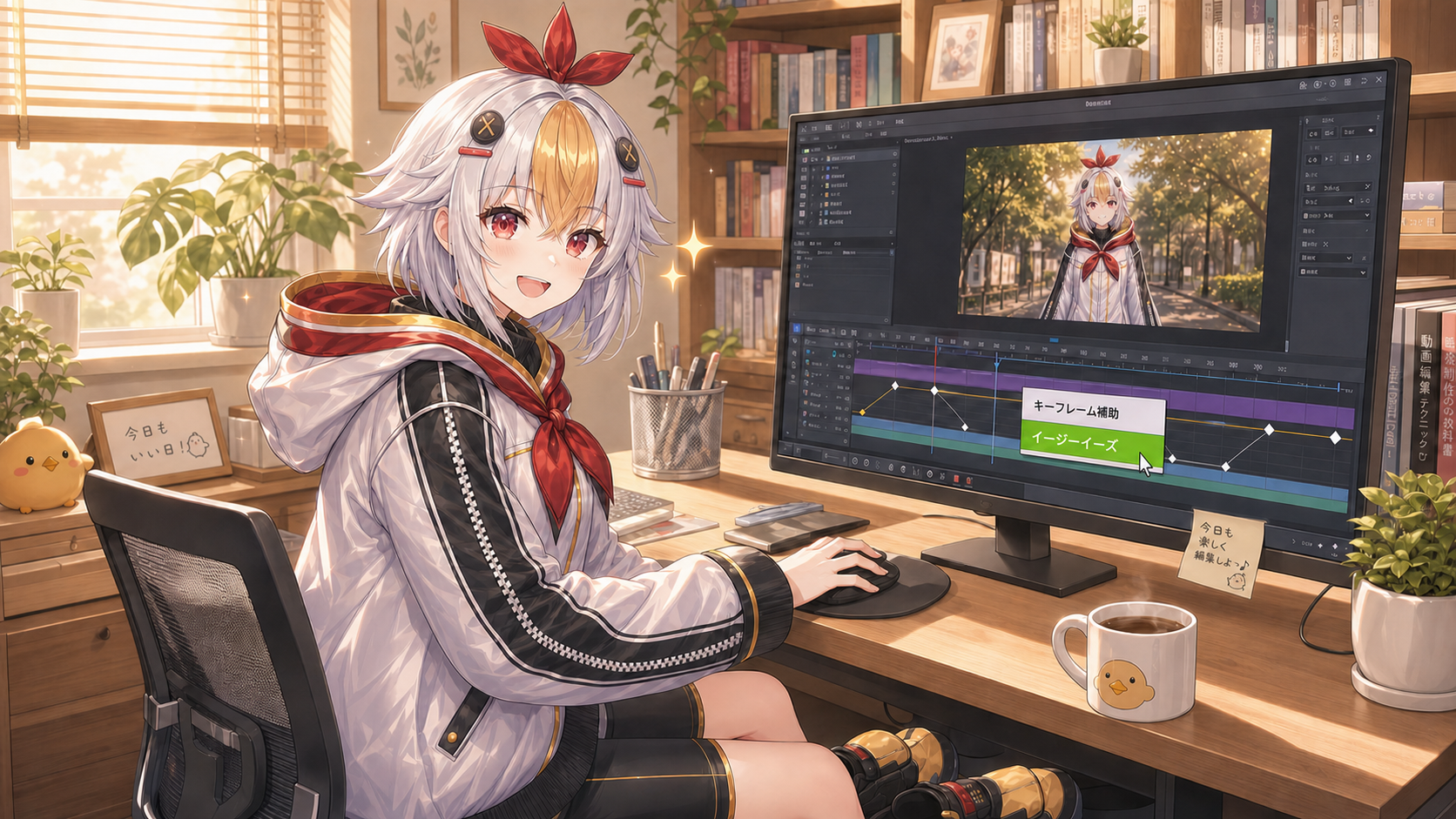イージーイーズの適用手順を操作するこっこちゃん