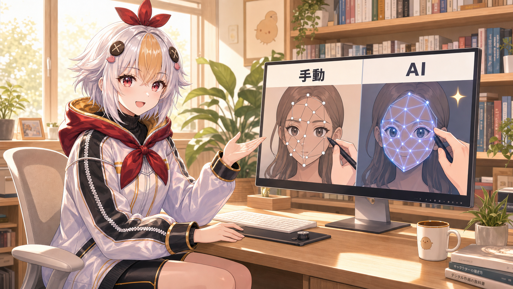 手動リギングとAIリギングの違いを比較するこっこちゃん