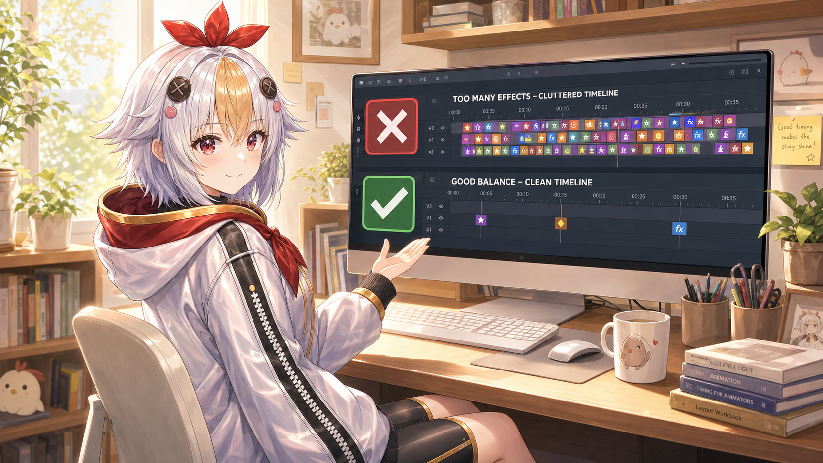 エフェクトの使いすぎNGと要所だけOKを比較するこっこちゃん