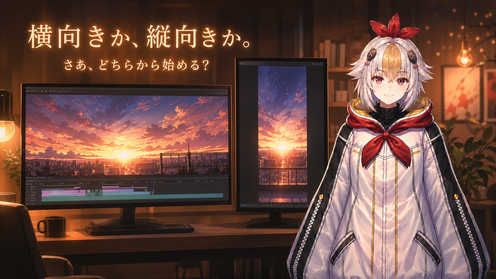 横動画と縦動画の編集画面を比較している挿絵
