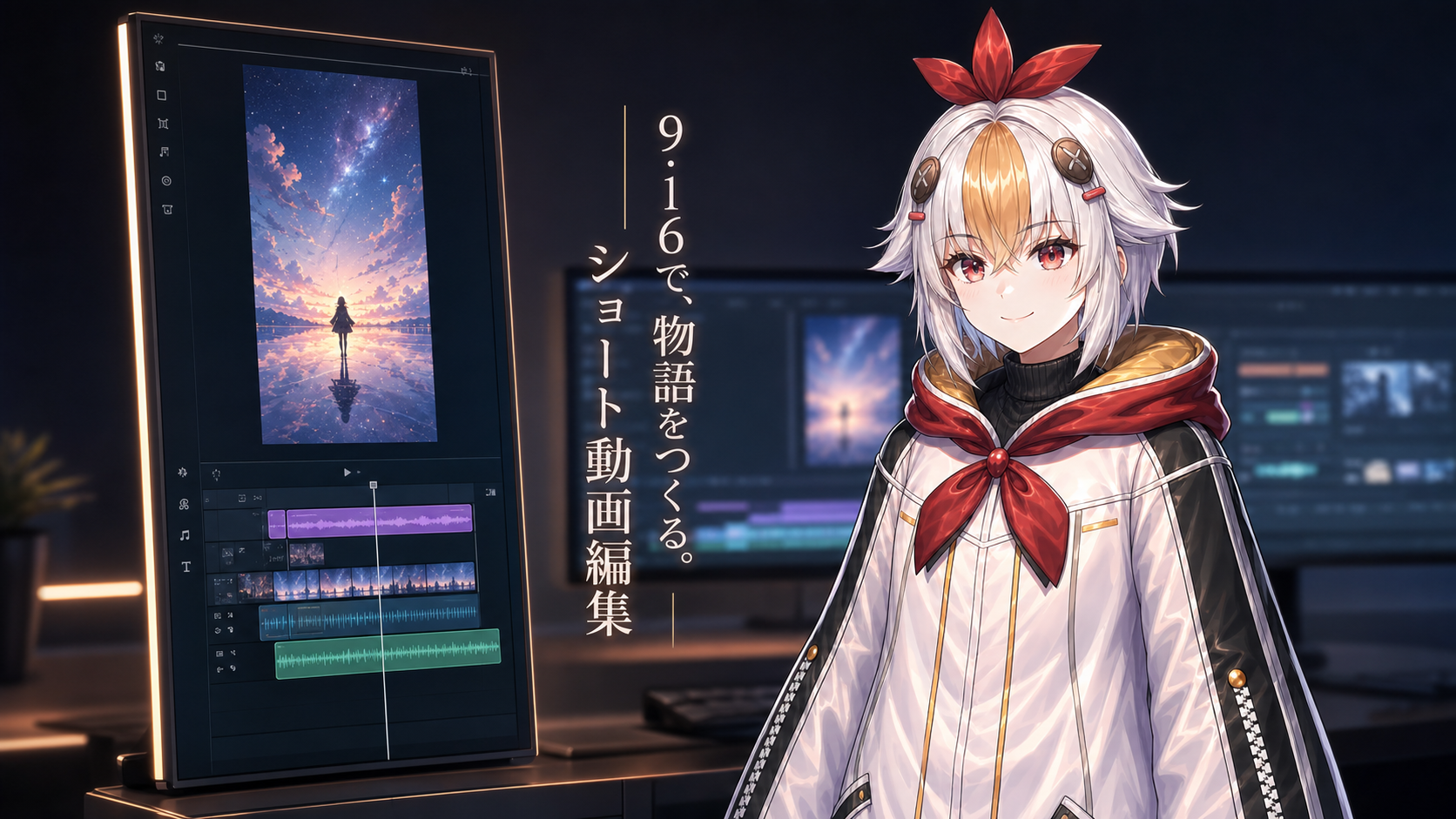 縦長9対16の動画を編集している挿絵