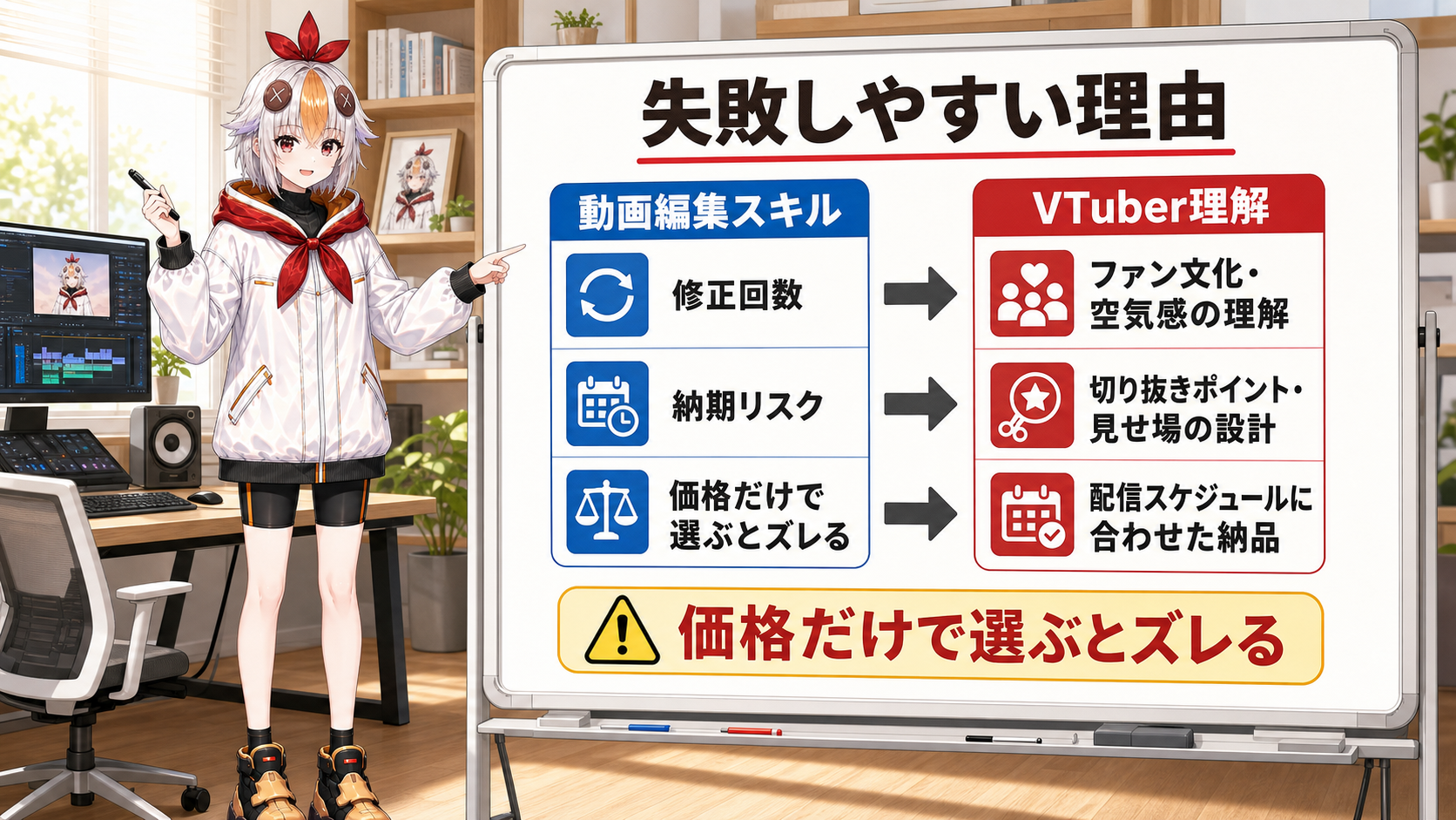 VTuber動画外注で失敗しやすい理由を動画編集スキルとVTuber理解の違いから整理した図解