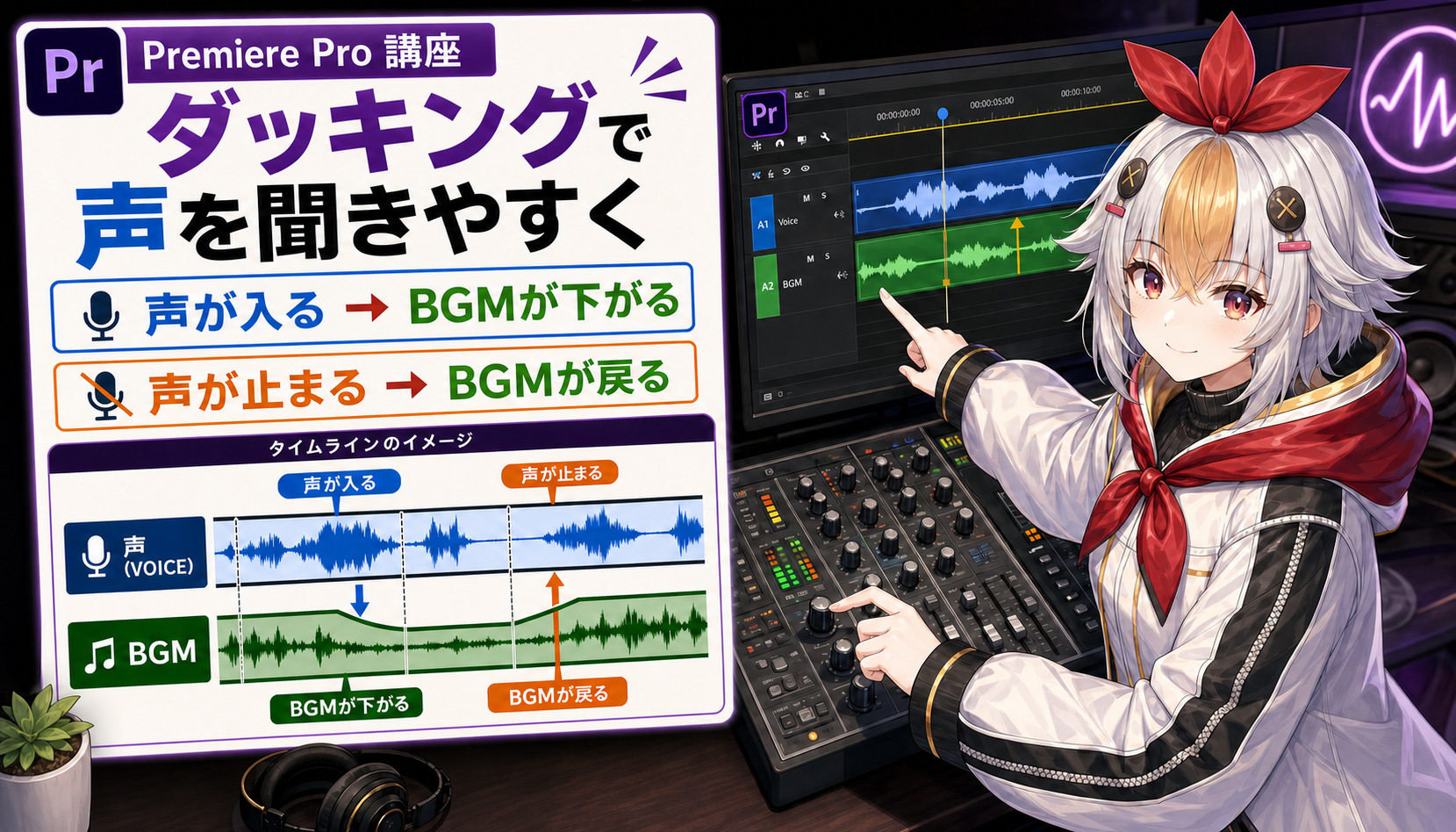 Premiere Proのダッキングで声に合わせてBGMを下げる方法