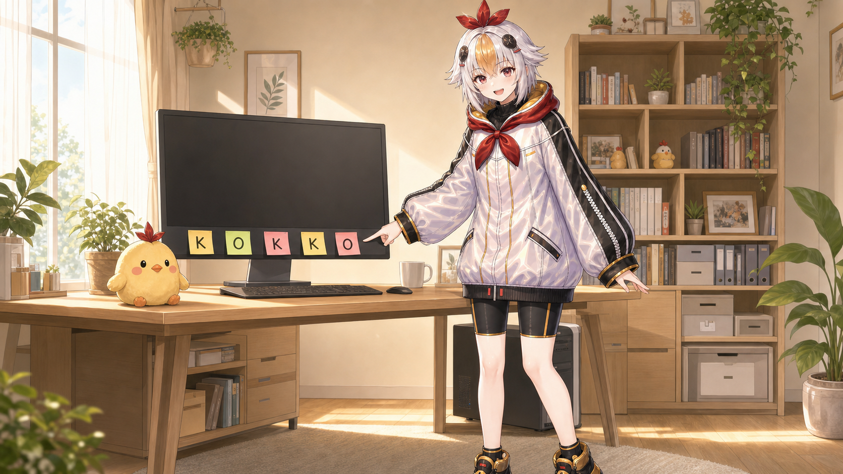 5つのキーを付箋に書いてモニターに貼っているこっこちゃん