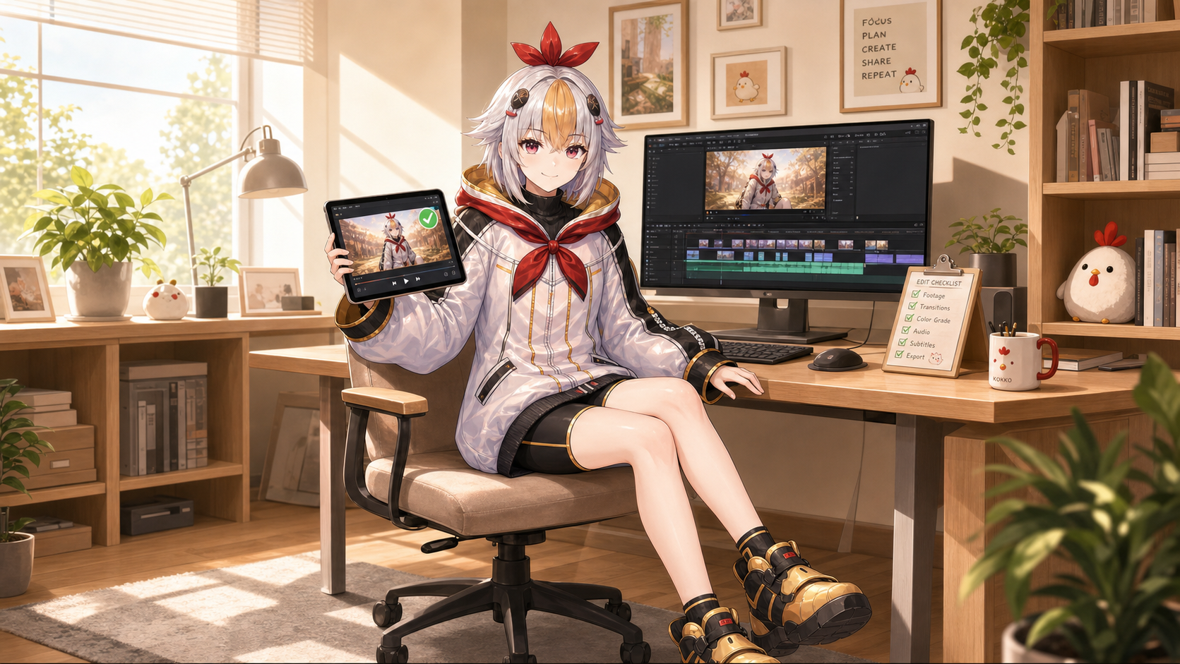 書き出した動画を別プレイヤーで確認しているこっこちゃん