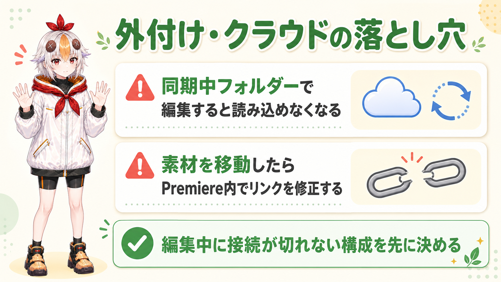 外付けドライブ・クラウド同期の落とし穴と対策の図解