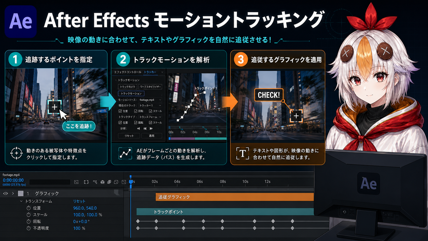 After Effectsのモーショントラッキングで追従テロップを作る手順の図解
