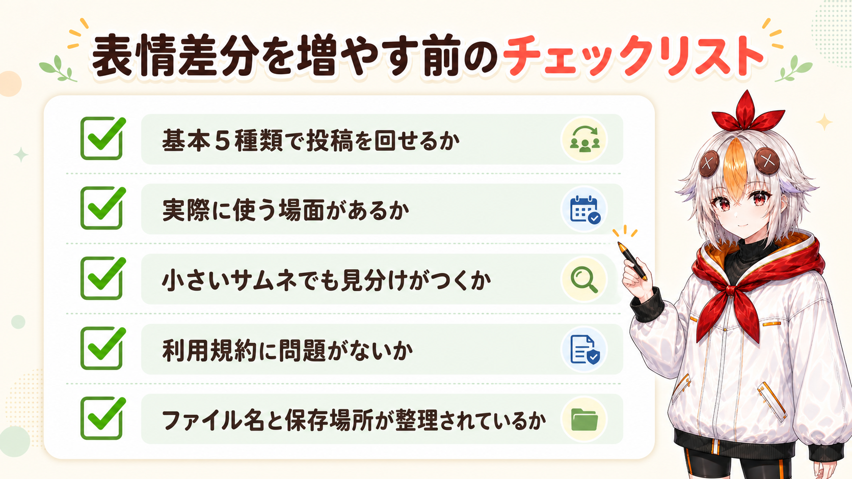 表情差分を増やす前のチェックリストの図解