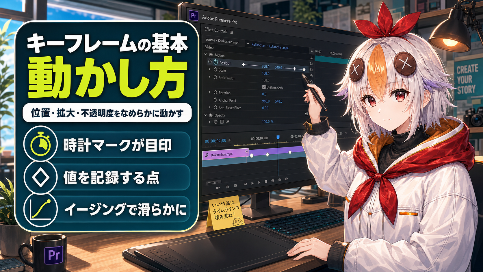 Premiere Proのキーフレームアニメーションの基本を説明する図解