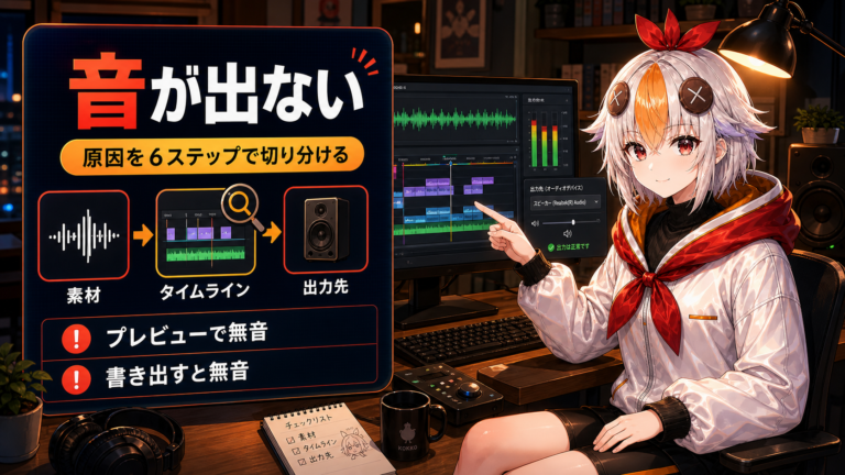 Premiere Proで音が出ない時の直し方【2026年版】6ステップの原因切り分けと書き出しで無音になる時の対処