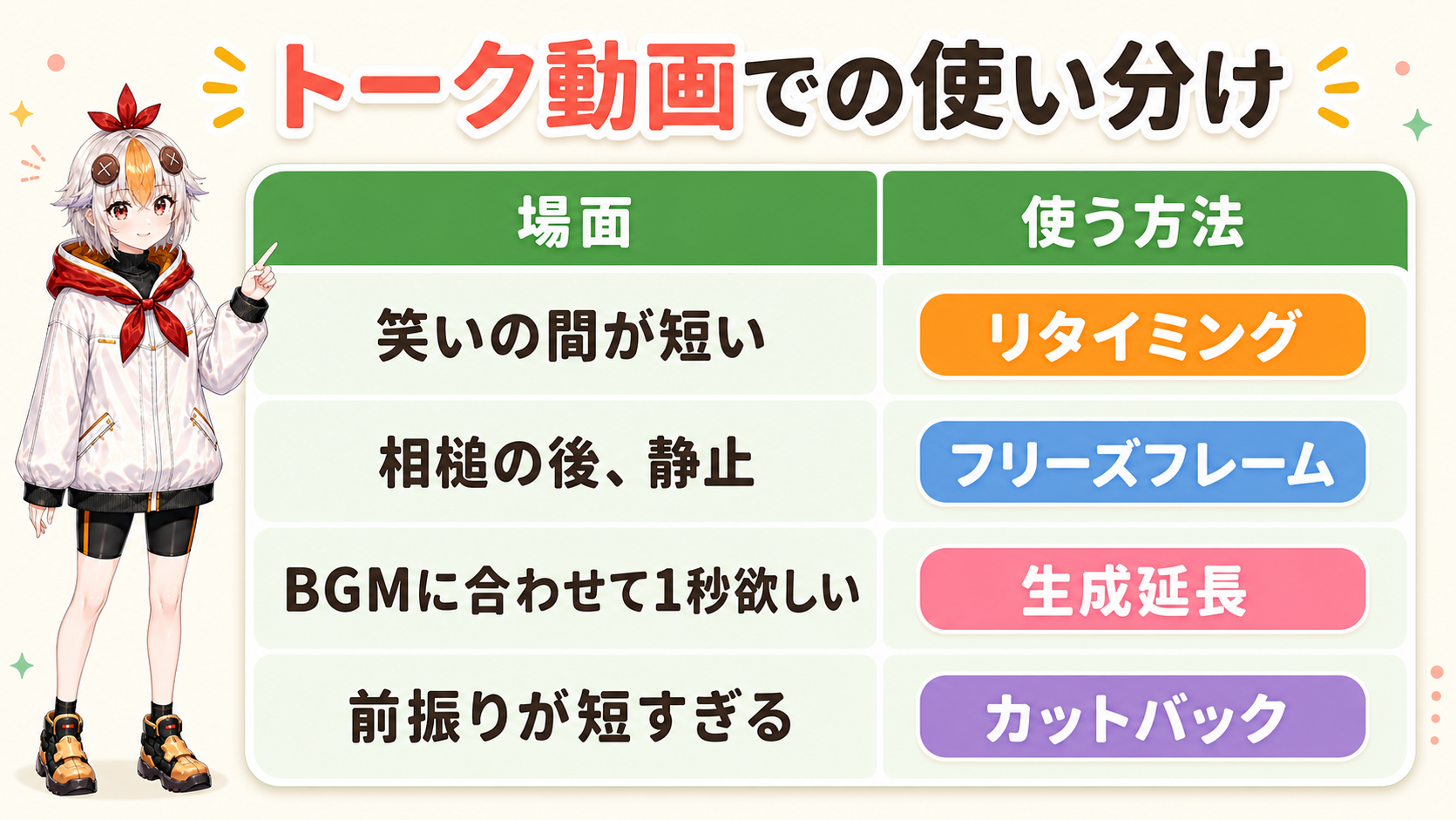 VTuberのトーク動画での4手法の使い分け例