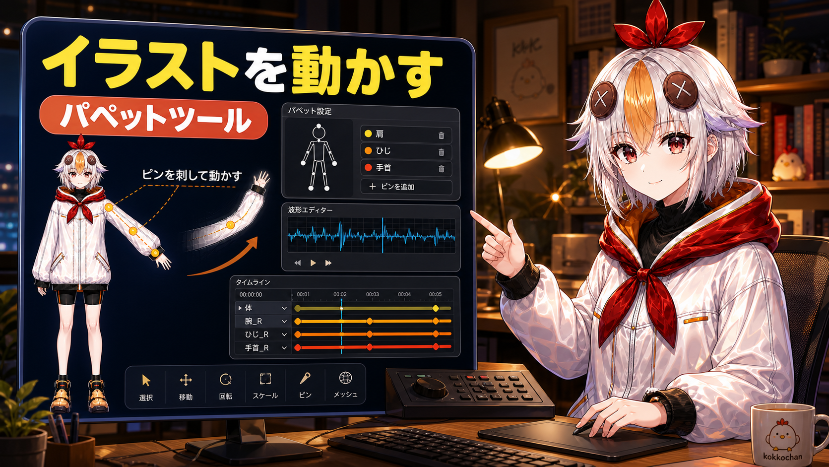 パペットツールでイラストを動かすイメージ