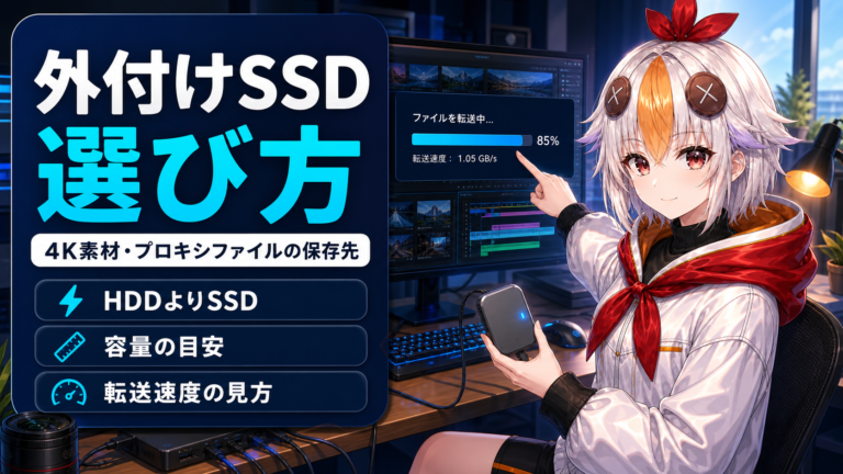 動画編集用の外付けSSD・ストレージおすすめ【2026年版】4K素材・プロキシファイルの保存に必要な容量と速度の選び方