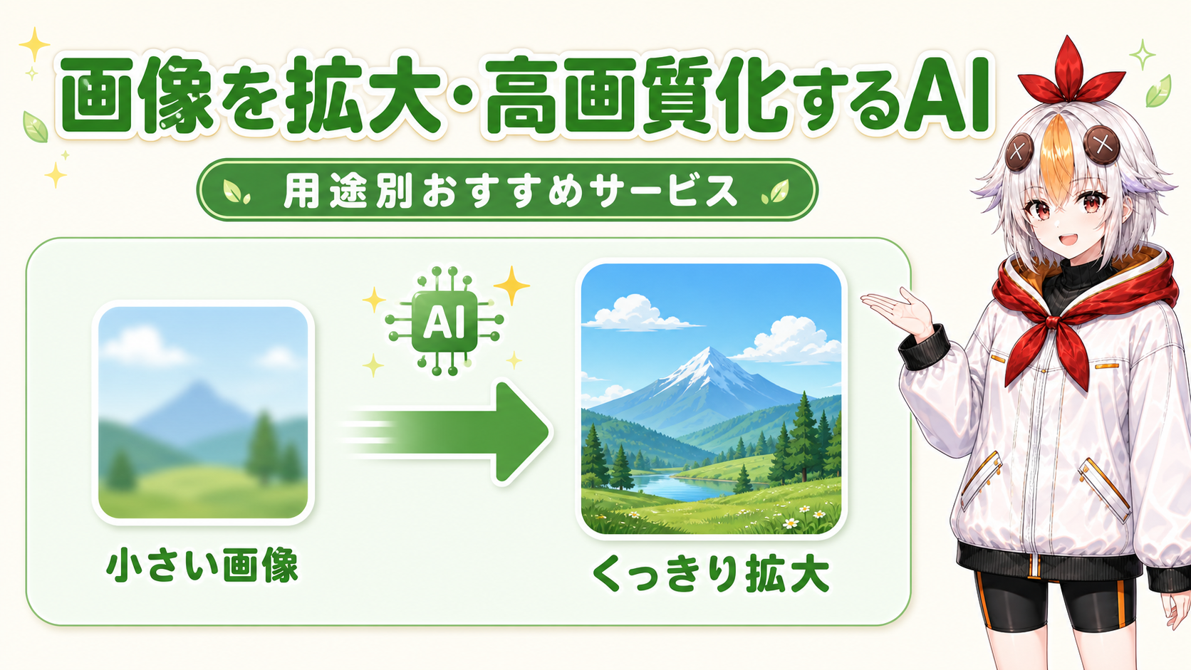 小さい画像をAIでくっきり拡大するイメージ