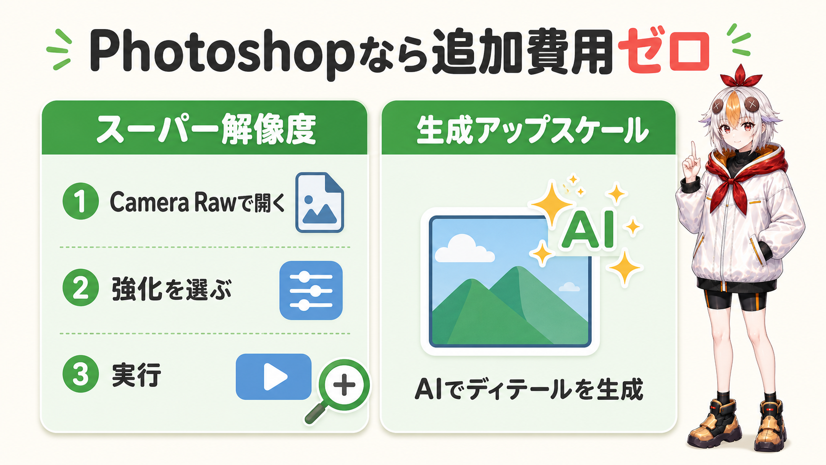 Photoshopのスーパー解像度と生成アップスケール