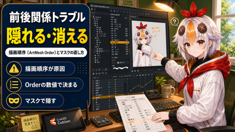 Live2Dのパーツが前後関係で隠れる・消える時の直し方【2026年版】描画順序（ArtMesh Order）とマスクの設定