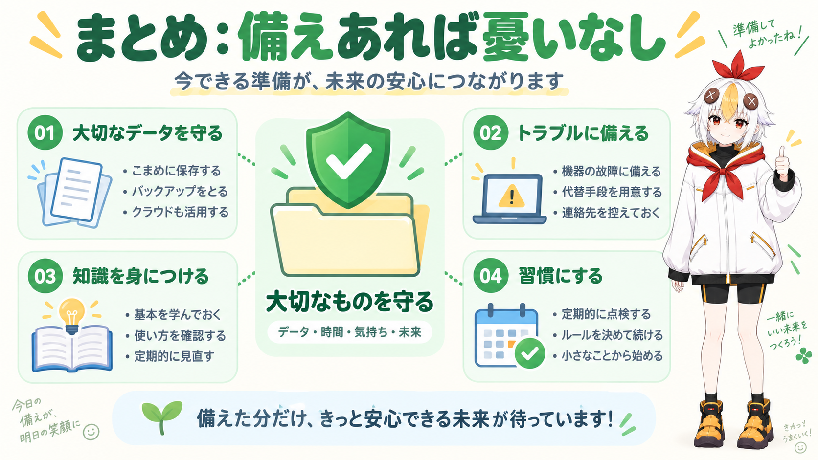 オートセーブの設定を終えて安心した様子のこっこちゃん