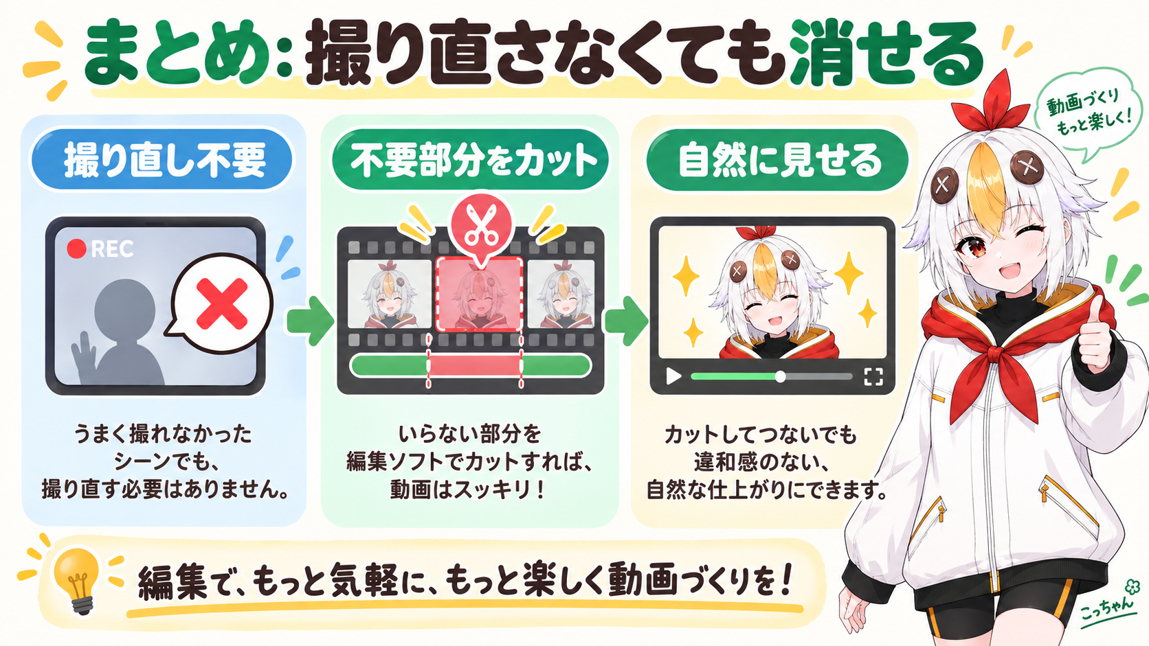 映り込みが自然に消えた映像を見て満足そうなこっこちゃん