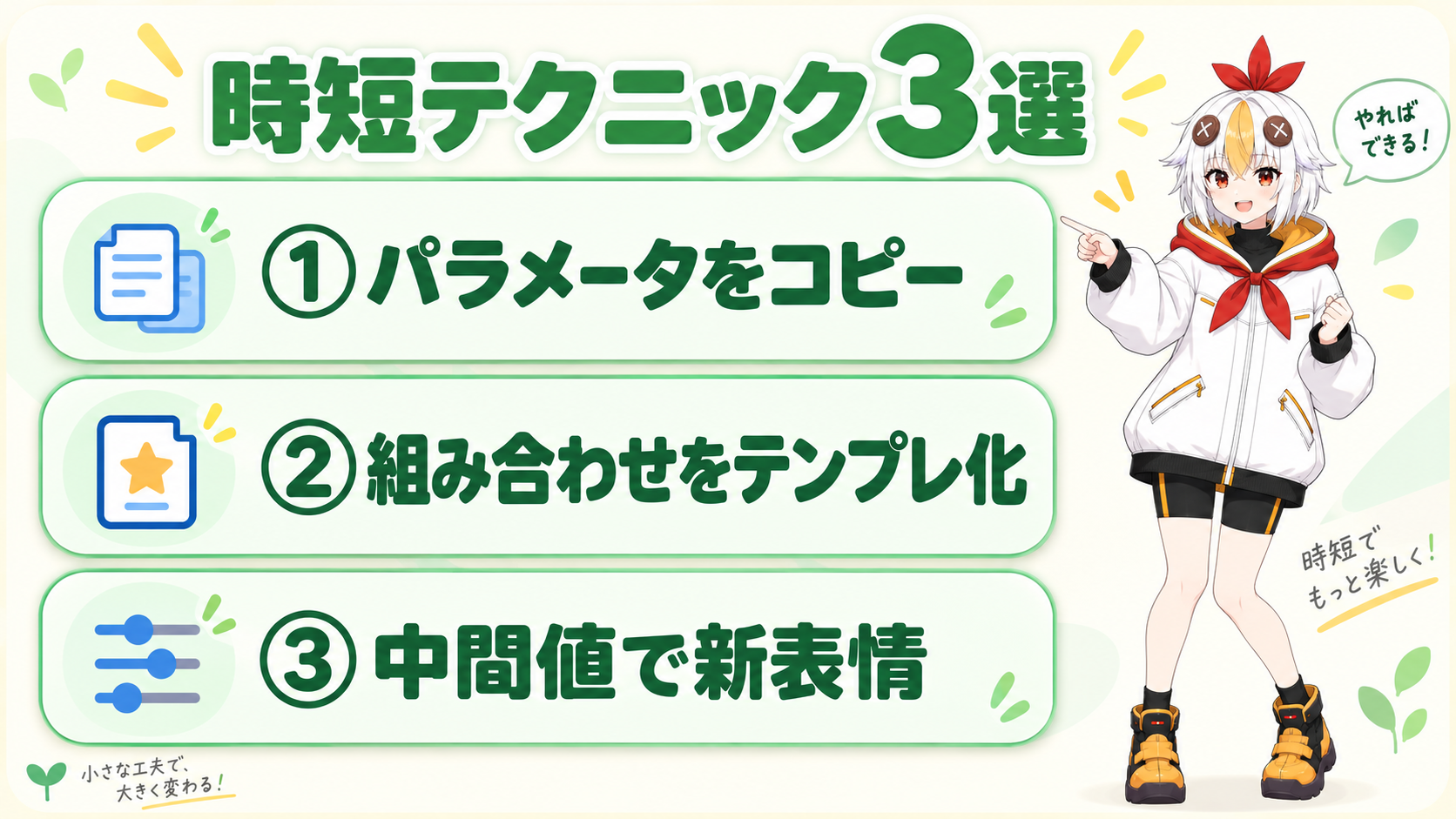 既存パラメータを組み合わせて新しい表情を試しているこっこちゃん